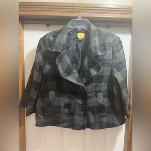 Larry Levine gray & black plaid 3/4 sleeve blazer size 14 OBO DRY CLEAN ONLY